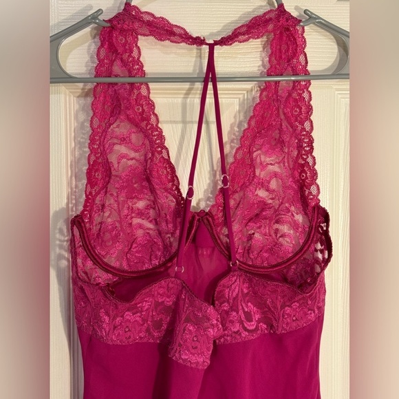 Seductive Wear By Cinema Etoile Night Gown Chemise Pink Lace Halter Slip Dress M - Picture 5 of 11
